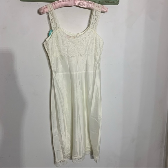 Vintage new with tag lady Lynne stretch lace slip dress ivory 32 medium - Picture 5 of 9